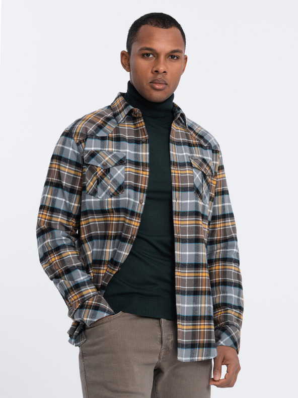 Ombre Clothing Cămașă bărbătească din flanel portocaliu și gri Ombre Clothing