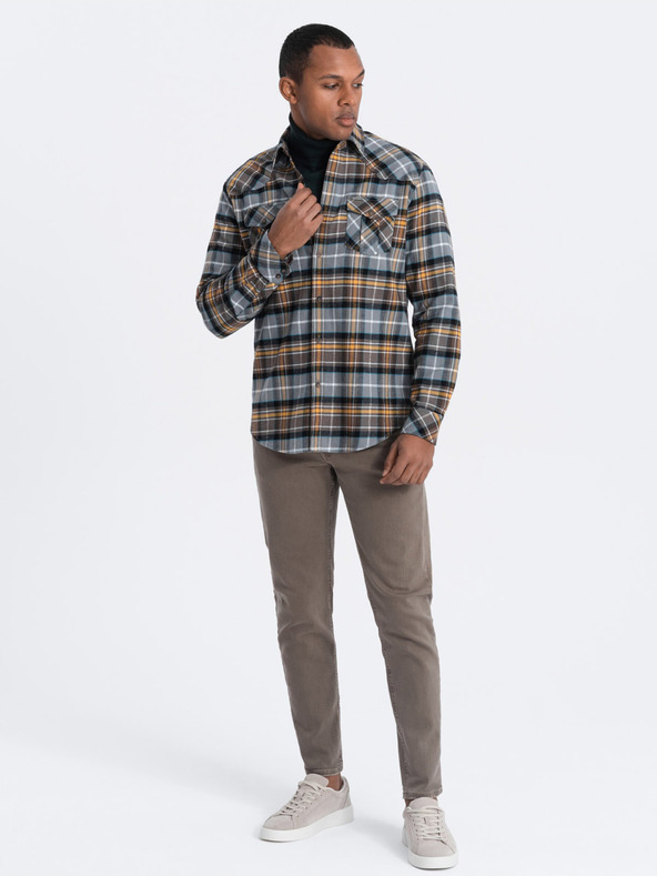 Ombre Clothing Cămașă bărbătească din flanel portocaliu și gri Ombre Clothing