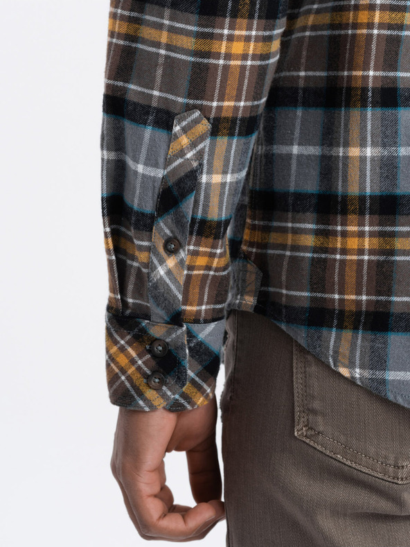 Ombre Clothing Cămașă bărbătească din flanel portocaliu și gri Ombre Clothing