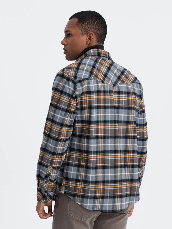 Ombre Clothing Cămașă bărbătească din flanel portocaliu și gri Ombre Clothing