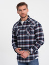 Ombre Clothing Albastru închis bărbați Flannel Overshirt Ombre Îmbrăcăminte