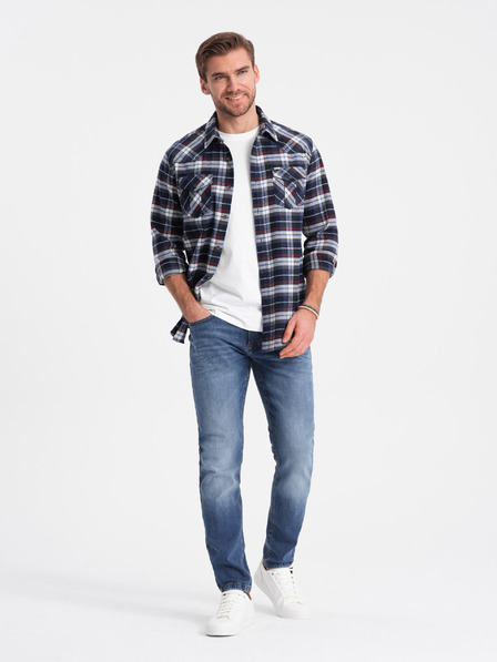 Ombre Clothing Albastru închis bărbați Flannel Overshirt Ombre Îmbrăcăminte