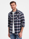 Ombre Clothing Albastru închis bărbați Flannel Overshirt Ombre Îmbrăcăminte
