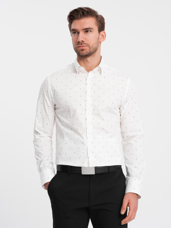 Ombre Clothing Cămașă albă cu model pentru bărbați de la Ombre Clothing