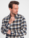 Ombre Clothing Cămașă de flanelă în carouri maro și albastru pentru bărbați by Ombre Clothing