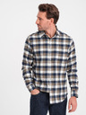Ombre Clothing Cămașă de flanelă în carouri maro și albastru pentru bărbați by Ombre Clothing