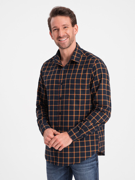 Ombre Clothing Cămașă bărbătească din flanel cu carouri portocalii și albastre de la Ombre Clothing