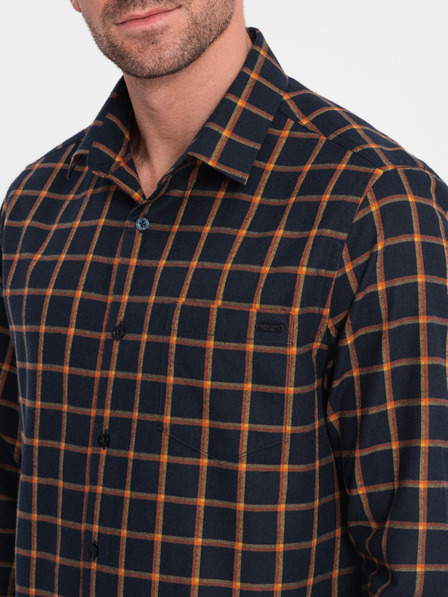 Ombre Clothing Cămașă bărbătească din flanel cu carouri portocalii și albastre de la Ombre Clothing