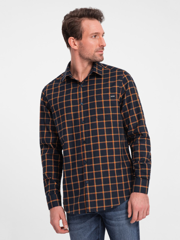 Ombre Clothing Cămașă bărbătească din flanel cu carouri portocalii și albastre de la Ombre Clothing