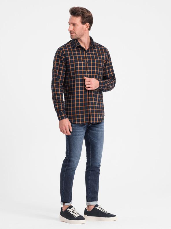 Ombre Clothing Cămașă bărbătească din flanel cu carouri portocalii și albastre de la Ombre Clothing