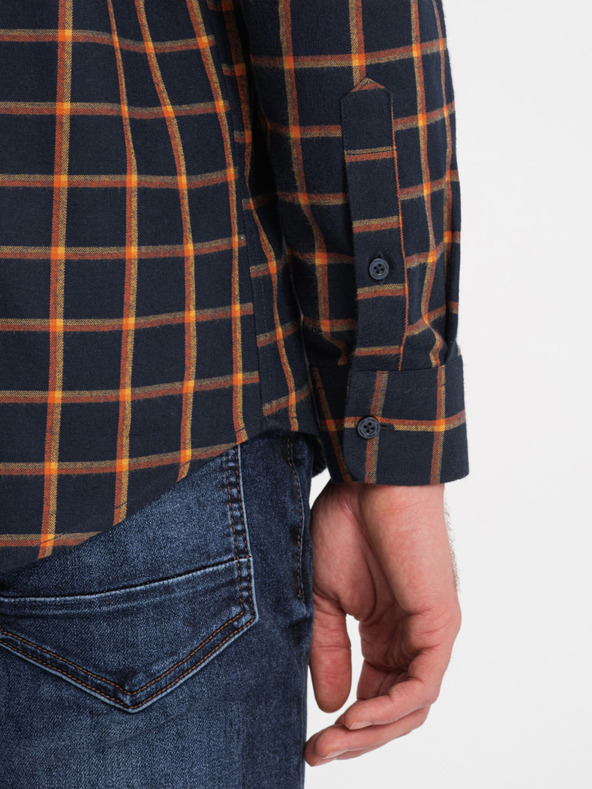 Ombre Clothing Cămașă bărbătească din flanel cu carouri portocalii și albastre de la Ombre Clothing