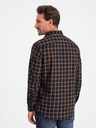 Ombre Clothing Cămașă bărbătească din flanel cu carouri portocalii și albastre de la Ombre Clothing