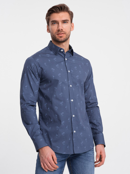 Ombre Clothing Cămașă din flanel cu model albastru închis pentru bărbați Ombre Clothing