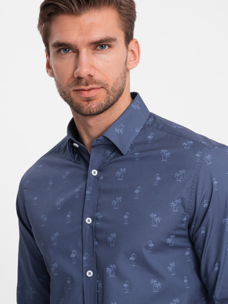 Ombre Clothing Cămașă din flanel cu model albastru închis pentru bărbați Ombre Clothing