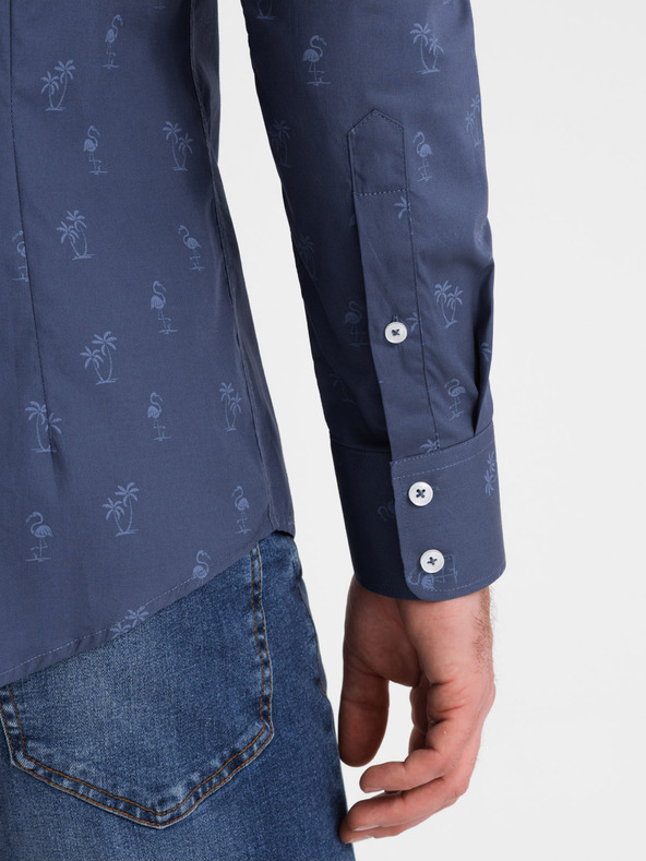 Ombre Clothing Cămașă din flanel cu model albastru închis pentru bărbați Ombre Clothing