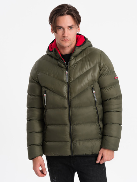 Ombre Clothing Jachetă de iarnă matlasată verde închis pentru bărbați Ombre Clothing