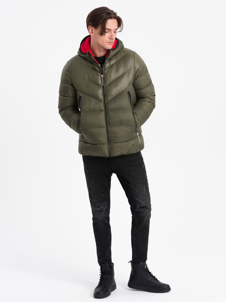 Ombre Clothing Jachetă de iarnă matlasată verde închis pentru bărbați Ombre Clothing