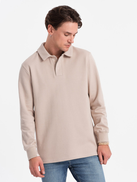 Ombre Clothing Hanorac basic cu guler bej pentru bărbați Ombre Clothing