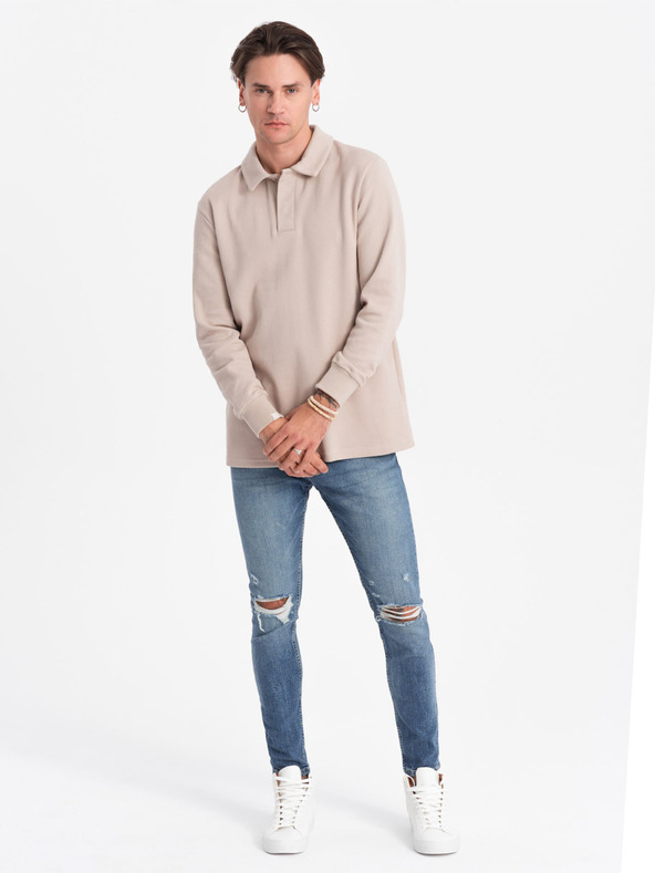 Ombre Clothing Hanorac basic cu guler bej pentru bărbați Ombre Clothing