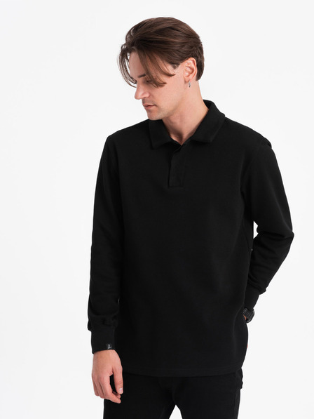 Ombre Clothing Hanorace negru cu guler de bază pentru bărbați Ombre Clothing