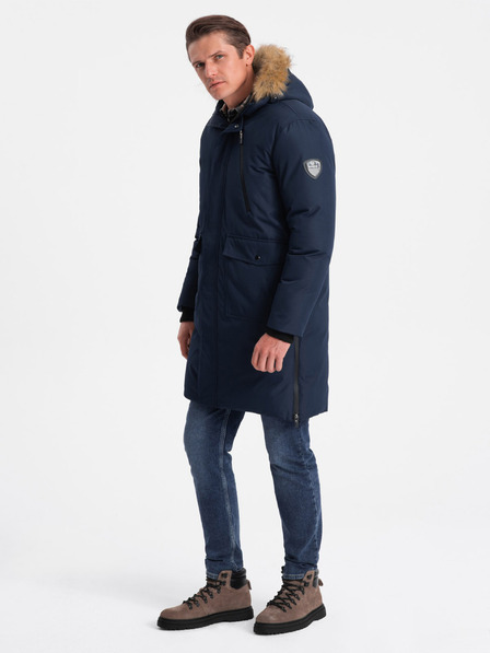 Ombre Clothing Jachetă de iarnă albastru închis pentru bărbați cu blană artificială Ombre Clothing Alaskan
