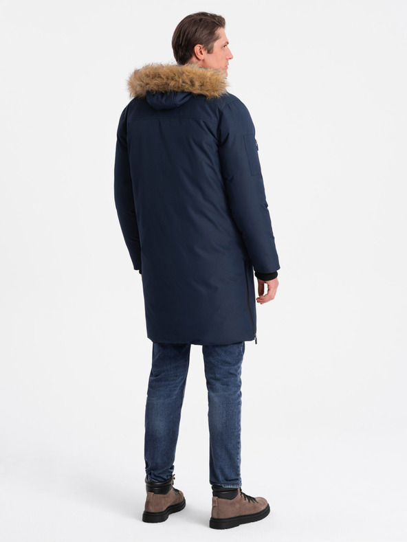 Ombre Clothing Jachetă de iarnă albastru închis pentru bărbați cu blană artificială Ombre Clothing Alaskan