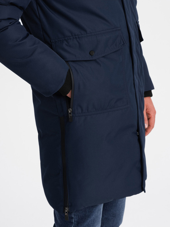 Ombre Clothing Jachetă de iarnă albastru închis pentru bărbați cu blană artificială Ombre Clothing Alaskan