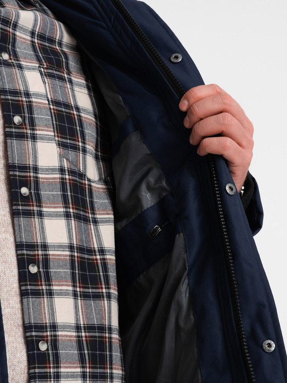 Ombre Clothing Jachetă de iarnă albastru închis pentru bărbați cu blană artificială Ombre Clothing Alaskan