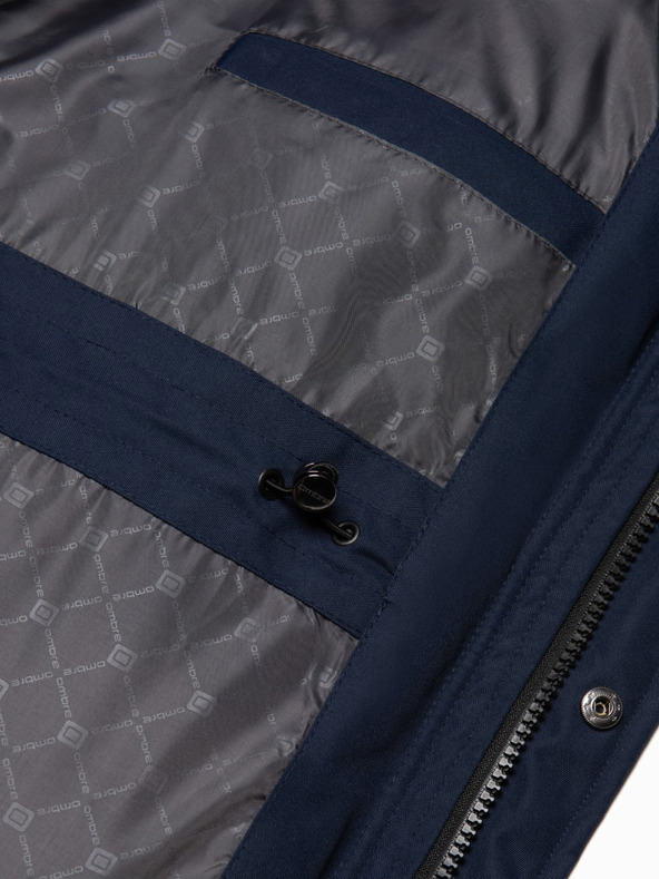 Ombre Clothing Jachetă de iarnă albastru închis pentru bărbați cu blană artificială Ombre Clothing Alaskan