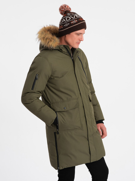 Ombre Clothing Jachetă de iarnă verde cu blană faux pentru bărbați Ombre Clothing Alaskan