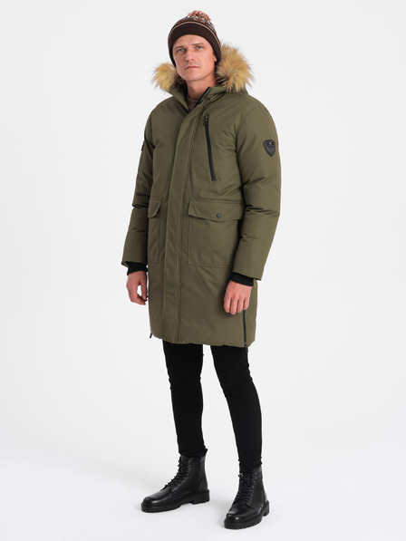 Ombre Clothing Jachetă de iarnă verde cu blană faux pentru bărbați Ombre Clothing Alaskan