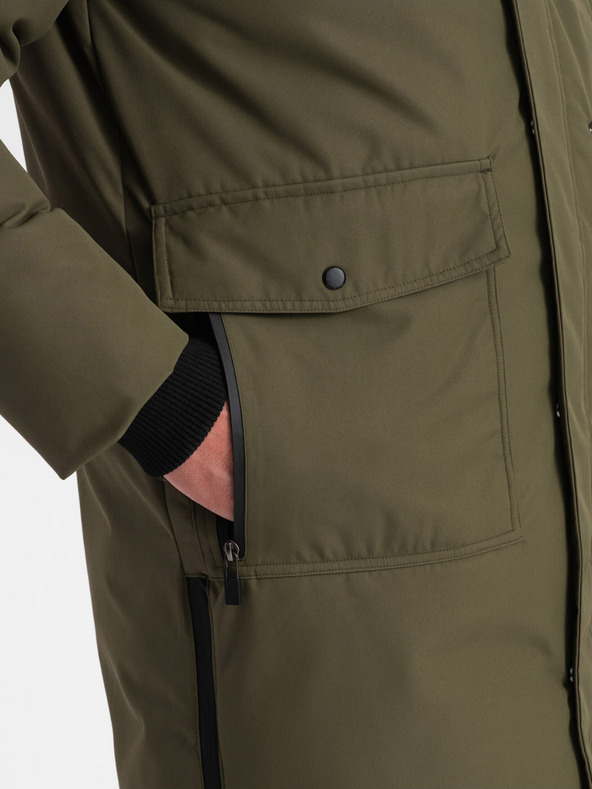 Ombre Clothing Jachetă de iarnă verde cu blană faux pentru bărbați Ombre Clothing Alaskan