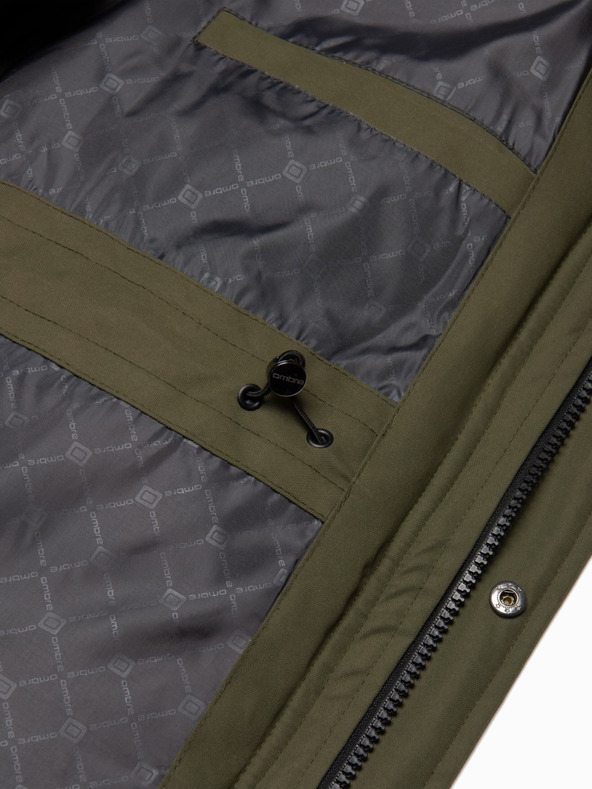 Ombre Clothing Jachetă de iarnă verde cu blană faux pentru bărbați Ombre Clothing Alaskan