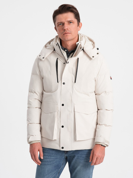 Ombre Clothing Jachetă de iarnă matlasată pentru bărbați Cream cu glugă Ombre Clothing