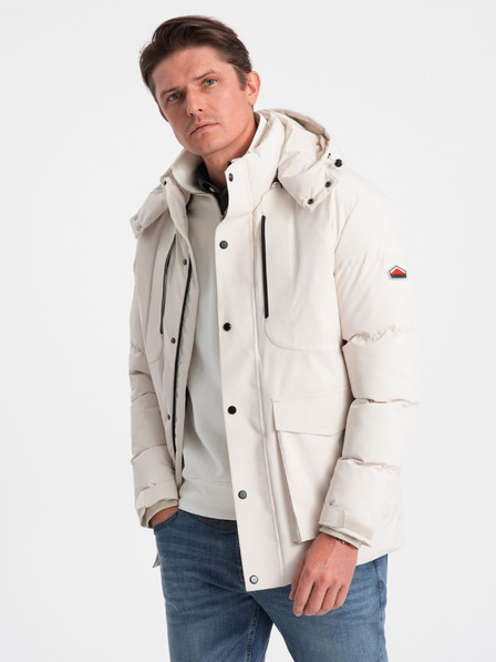 Ombre Clothing Jachetă de iarnă matlasată pentru bărbați Cream cu glugă Ombre Clothing