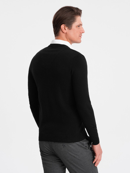 Ombre Clothing Pulover negru pentru bărbați cu guler cămașă Îmbrăcăminte Ombre