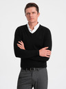 Ombre Clothing Pulover negru pentru bărbați cu guler cămașă Îmbrăcăminte Ombre