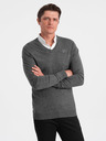 Ombre Clothing Pulover gri pentru bărbați cu guler cămașă Ombre Clothing