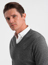 Ombre Clothing Pulover gri pentru bărbați cu guler cămașă Ombre Clothing