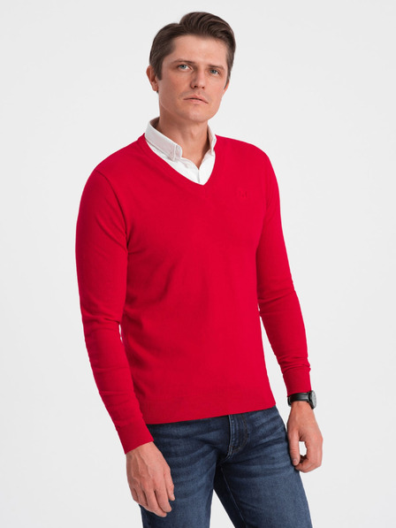 Ombre Clothing Pulover roșu cu guler cămașă pentru bărbați Ombre Clothing