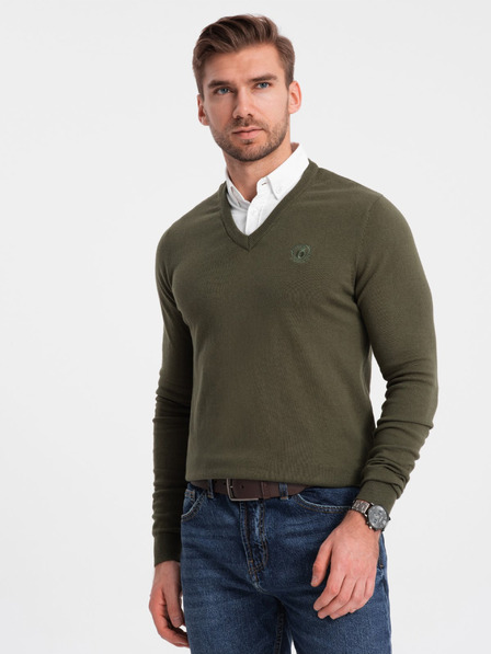 Ombre Clothing Pulover cu guler cămașă verde pentru bărbați Ombre Clothing
