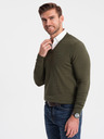Ombre Clothing Pulover cu guler cămașă verde pentru bărbați Ombre Clothing