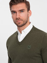 Ombre Clothing Pulover cu guler cămașă verde pentru bărbați Ombre Clothing