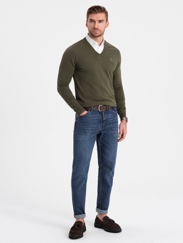 Ombre Clothing Pulover cu guler cămașă verde pentru bărbați Ombre Clothing