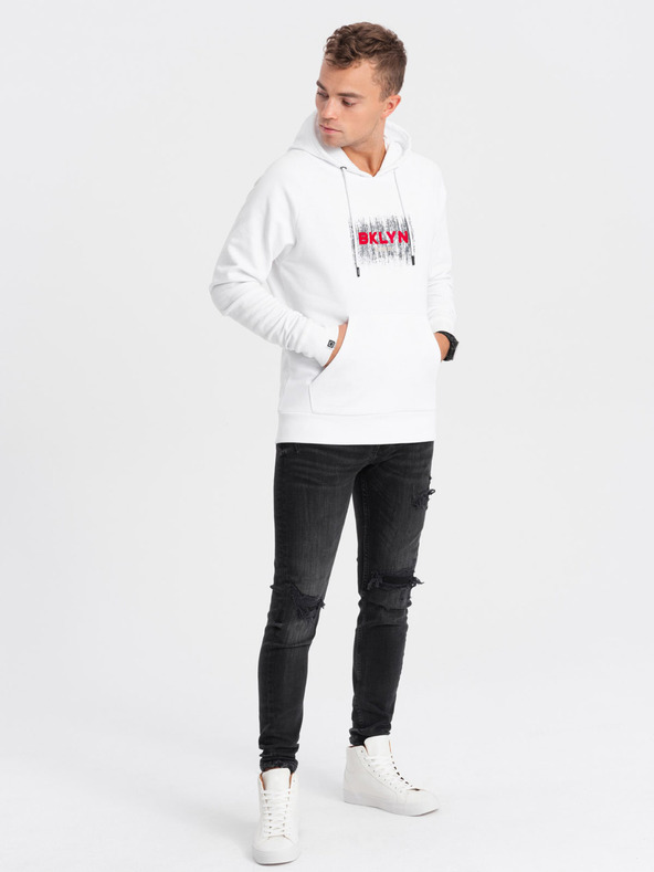 Ombre Clothing Hanorac imprimat alb pentru bărbați Ombre Clothing