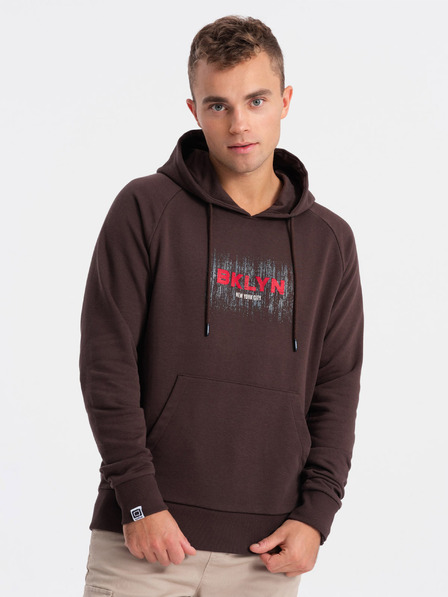 Ombre Clothing Hanorac imprimat maro închis pentru bărbați Ombre Clothing