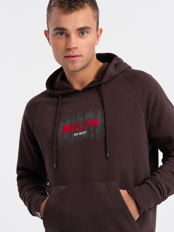 Ombre Clothing Hanorac imprimat maro închis pentru bărbați Ombre Clothing