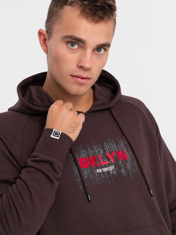 Ombre Clothing Hanorac imprimat maro închis pentru bărbați Ombre Clothing