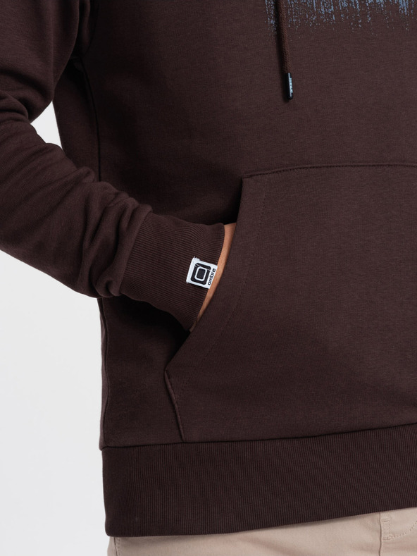 Ombre Clothing Hanorac imprimat maro închis pentru bărbați Ombre Clothing