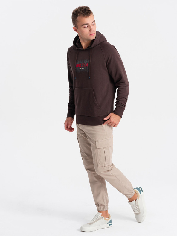 Ombre Clothing Hanorac imprimat maro închis pentru bărbați Ombre Clothing